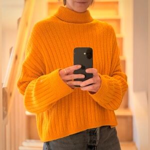 ASOS Ribbed Cowl Neck Sweater in Mustard